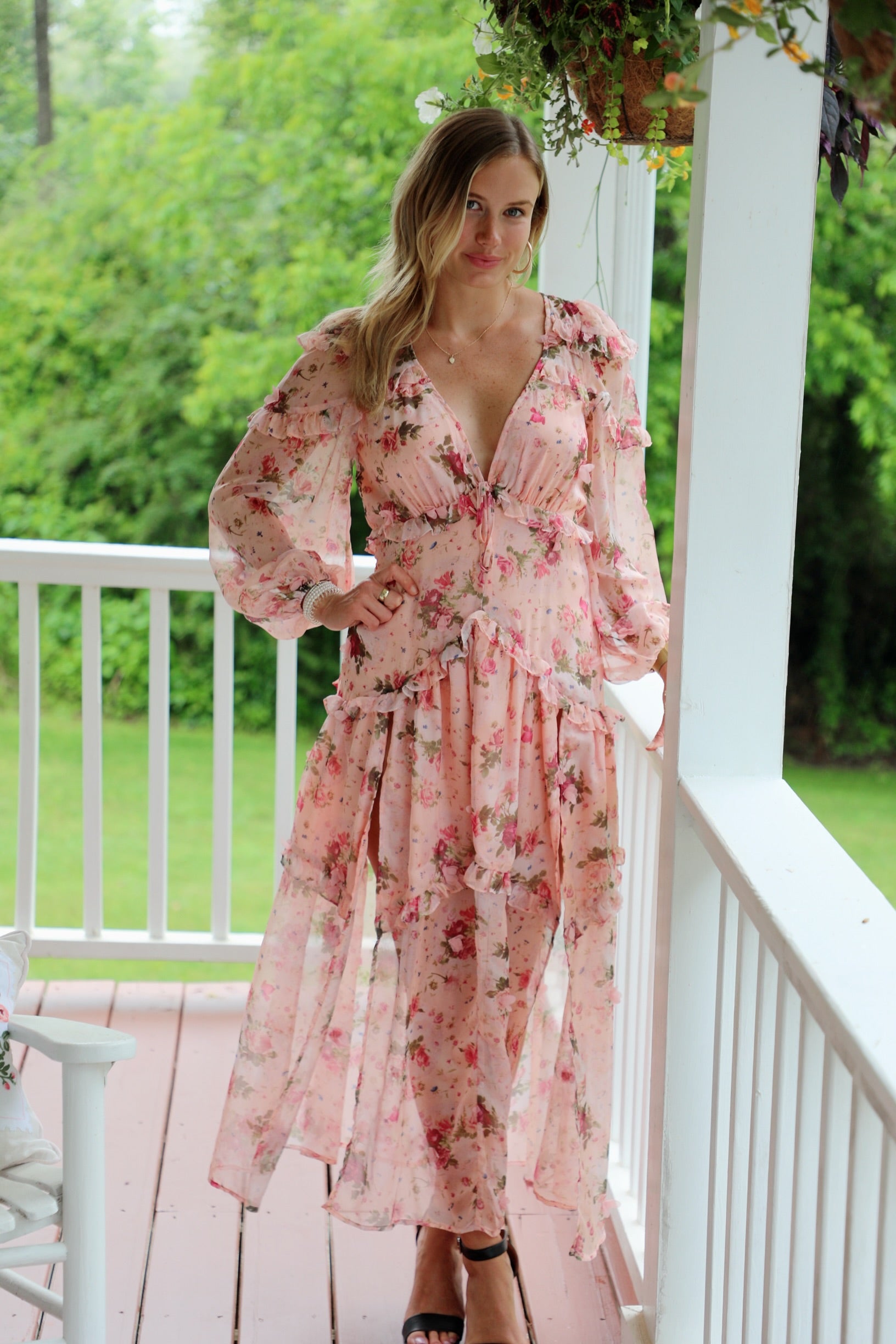 Swift Floral Meadow Maxi Sheer Long Sleeve Dress Blush / Large Swift Floral Meadow Maxi Sheer Long Sleeve Dress Blush / Large