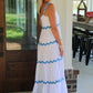 Blue/White Tiered Ric Rac Dress