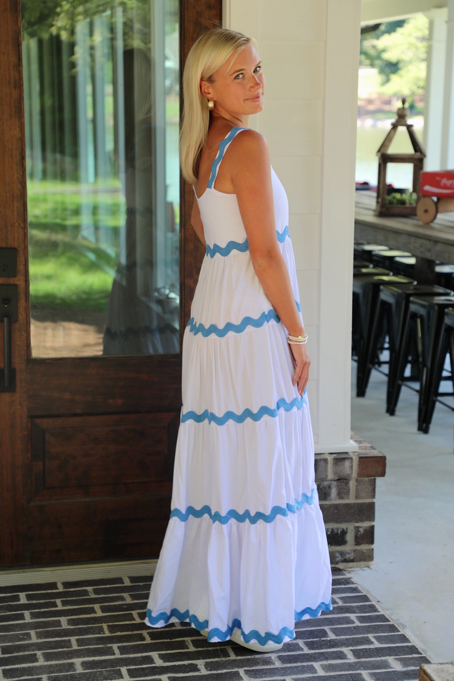 Blue/White Tiered Ric Rac Dress