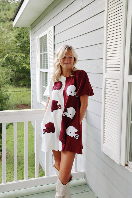 Game Day Helmet Towel & Sequins Embroidery Dress