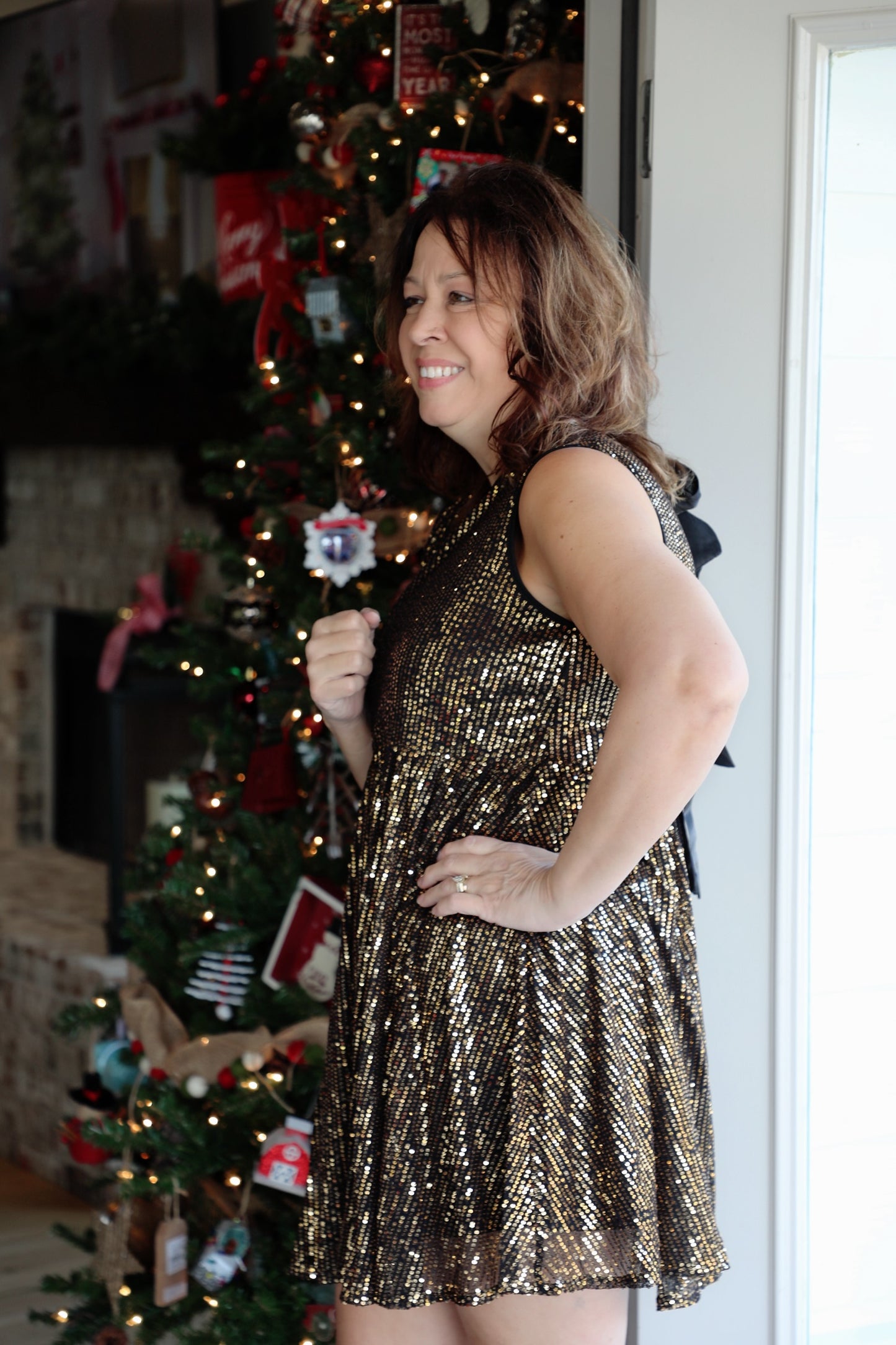 Sleeveless Sequin Flounce Dress