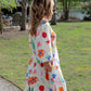 Printed V-Neck 3/4 Sleeve Shirt Dress with Flared Skirt