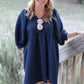 Rosette Adorned V-Neck Mini Dress with a Ric-Rac Trim