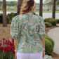 Balloon Sleeve Top with High Round Neck and Trim Details
