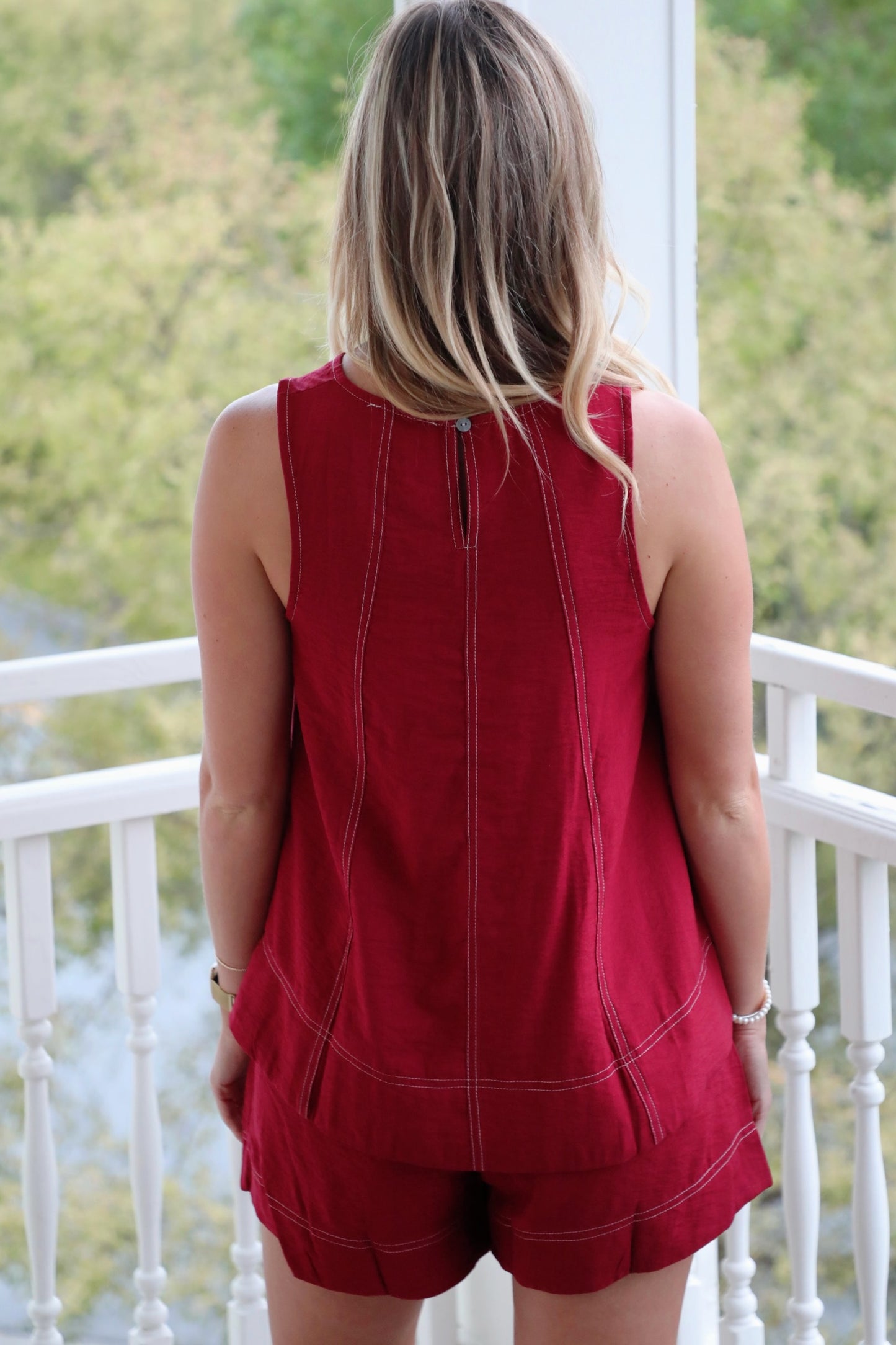 Sleeveless Top and Elastic Waist Short Set