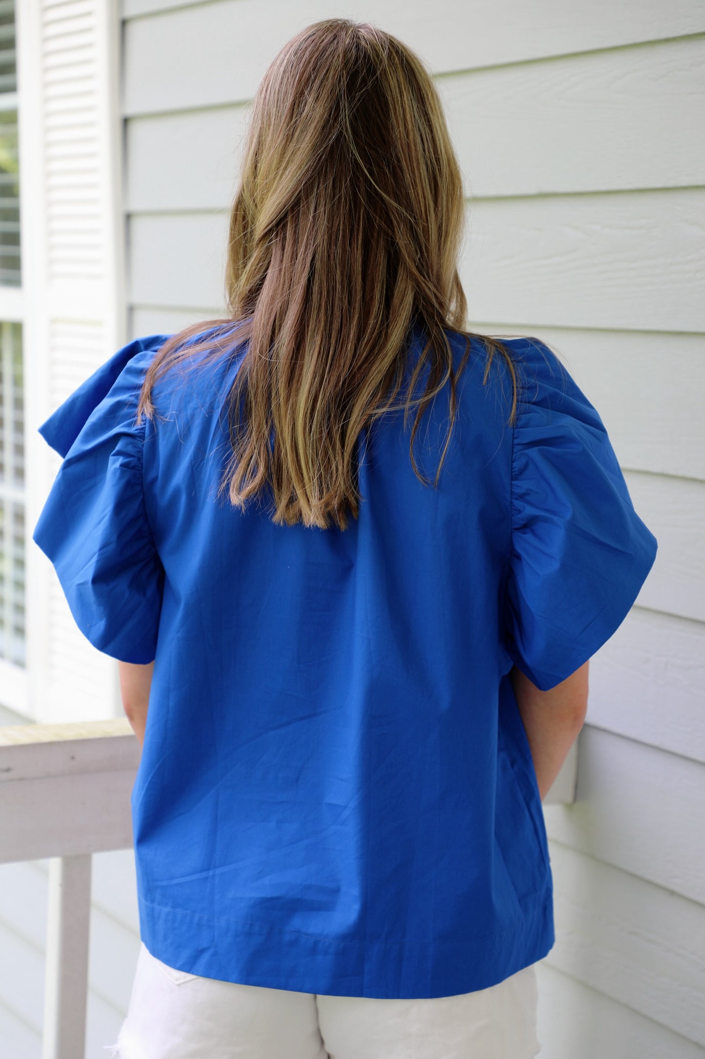 Blue Football Sequin Poplin Top