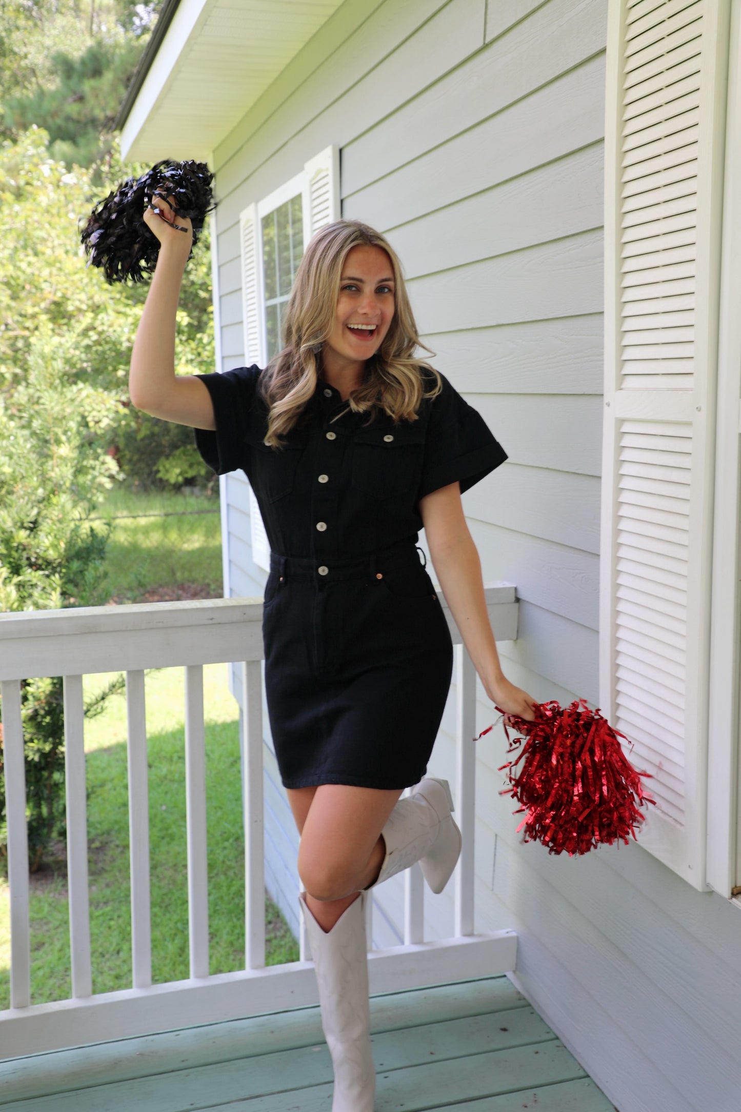 Black Denim Half Button Up Dress