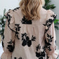 Cream and Black Printed Ruffle Blouse with Lace Details