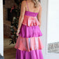 Multicolor Color Block Tiered Maxi Dress