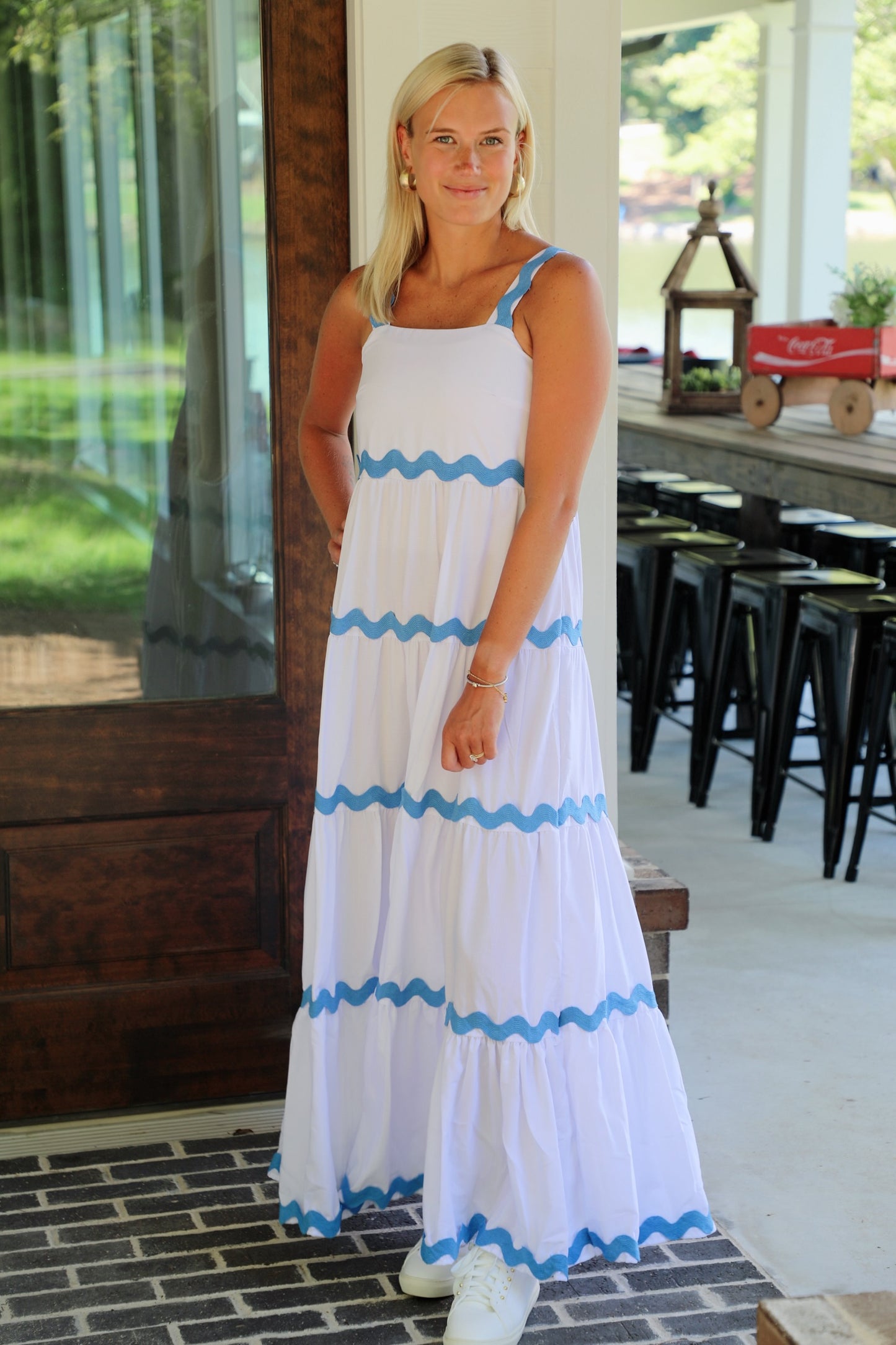 Blue/White Tiered Ric Rac Dress