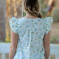 Floral Top With Ruffle Sleeves and Lace and Ribbon Details
