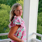 Pink Flutter Sleeve Floral Blouse with Chevron Ribbon Trim