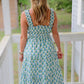 Sleeveless Smocked Floral Print Midi Dress