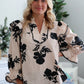 Cream and Black Printed Ruffle Blouse with Lace Details