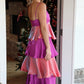 Multicolor Color Block Tiered Maxi Dress