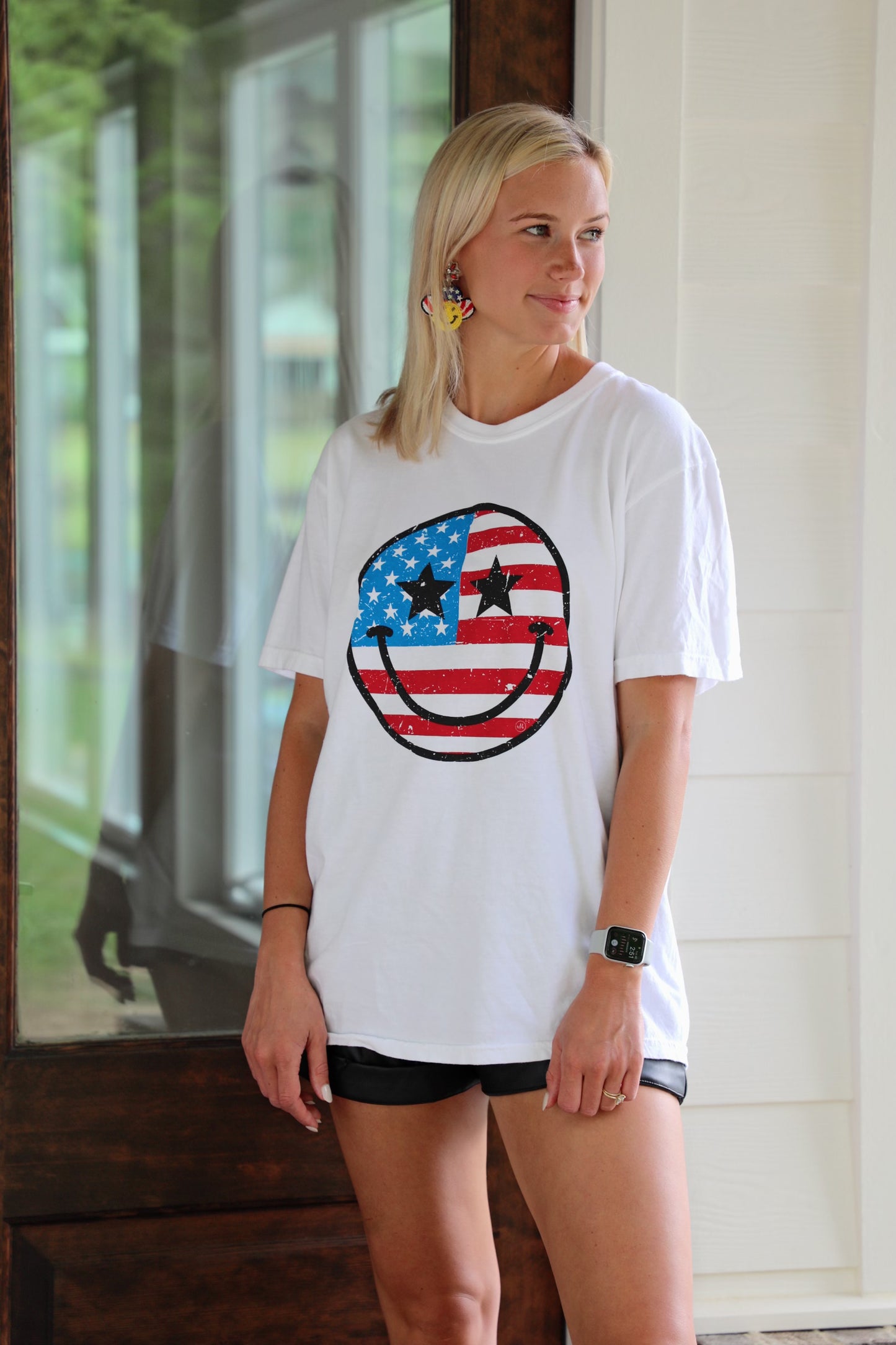 Smiley Face USA Flag Comfort Colors T-Shirt