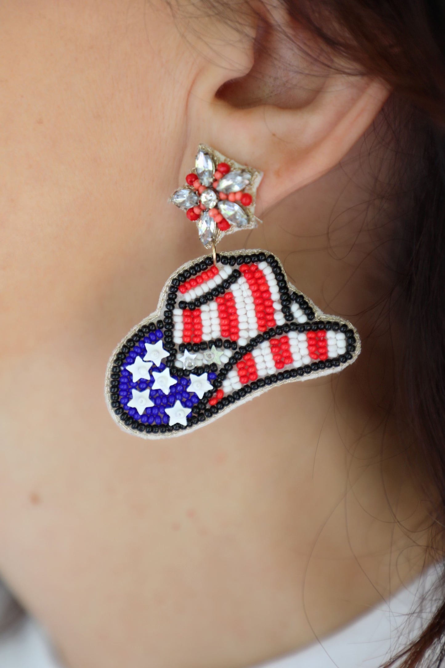 Cowgirl Hat Beaded USA Earrings