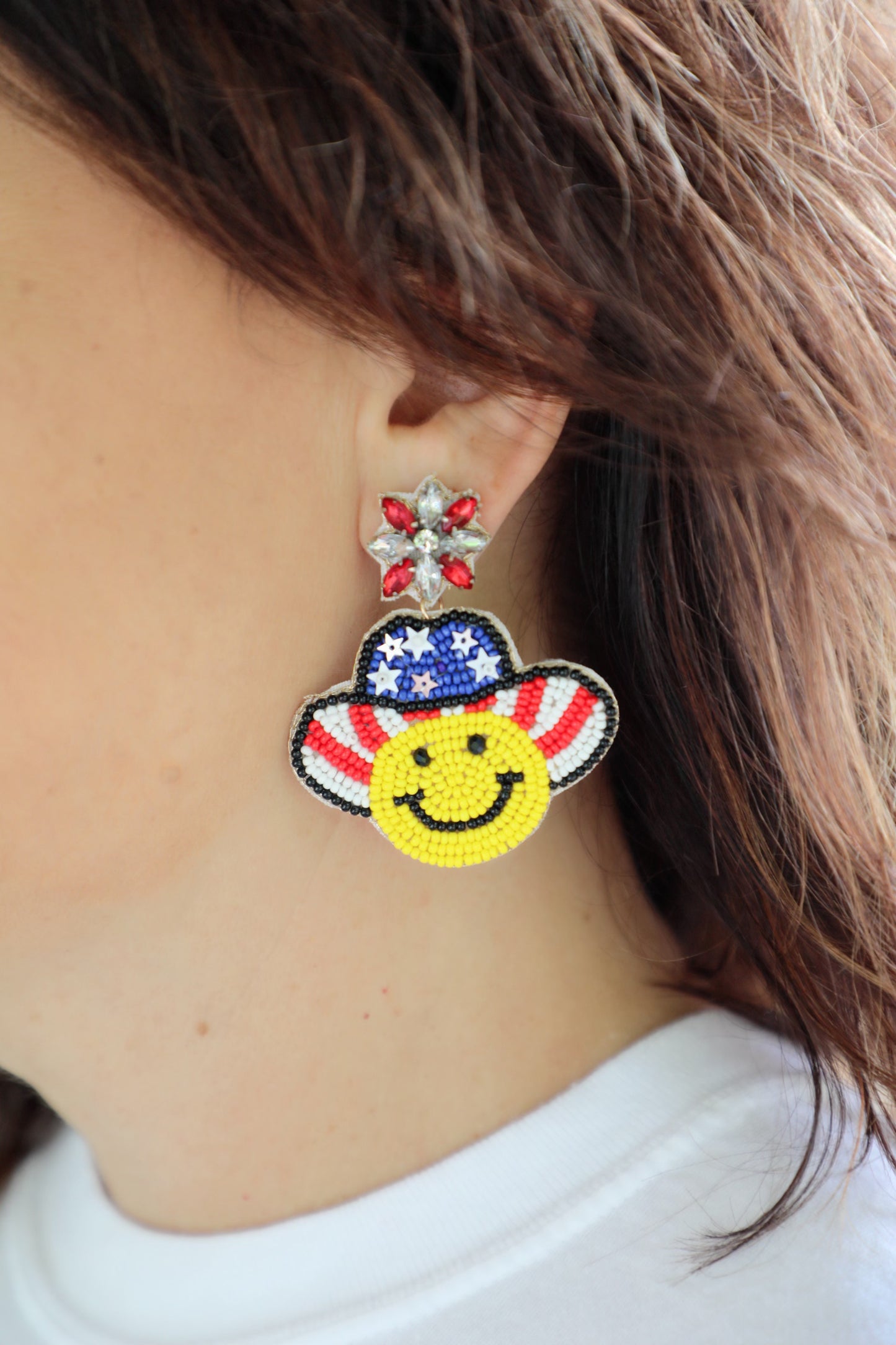 Smiley Face Beaded USA Earrings