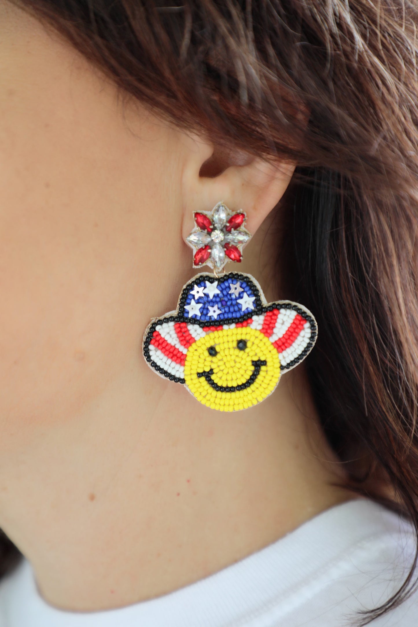 Smiley Face Beaded USA Earrings