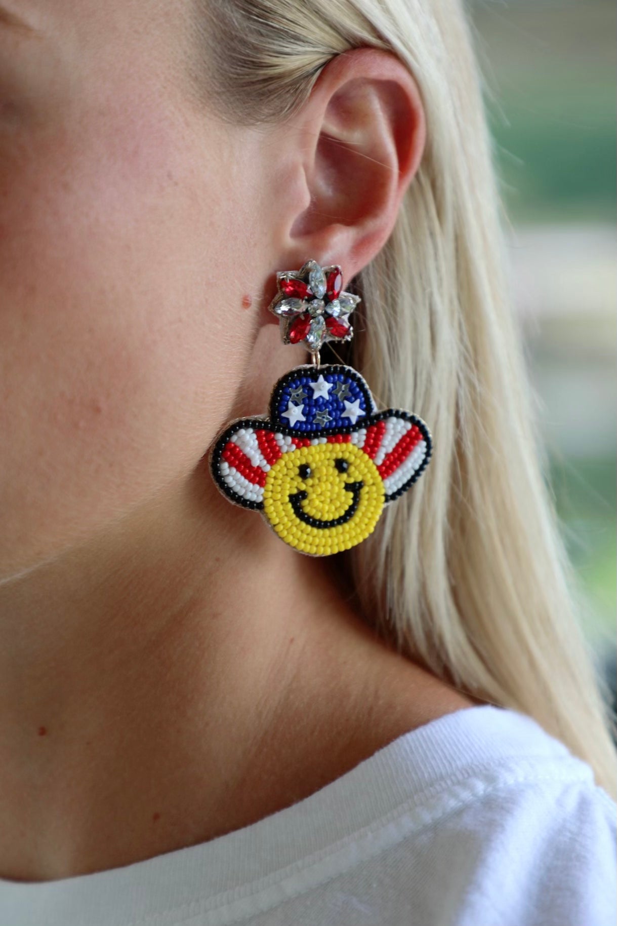 Smiley Face Beaded USA Earrings