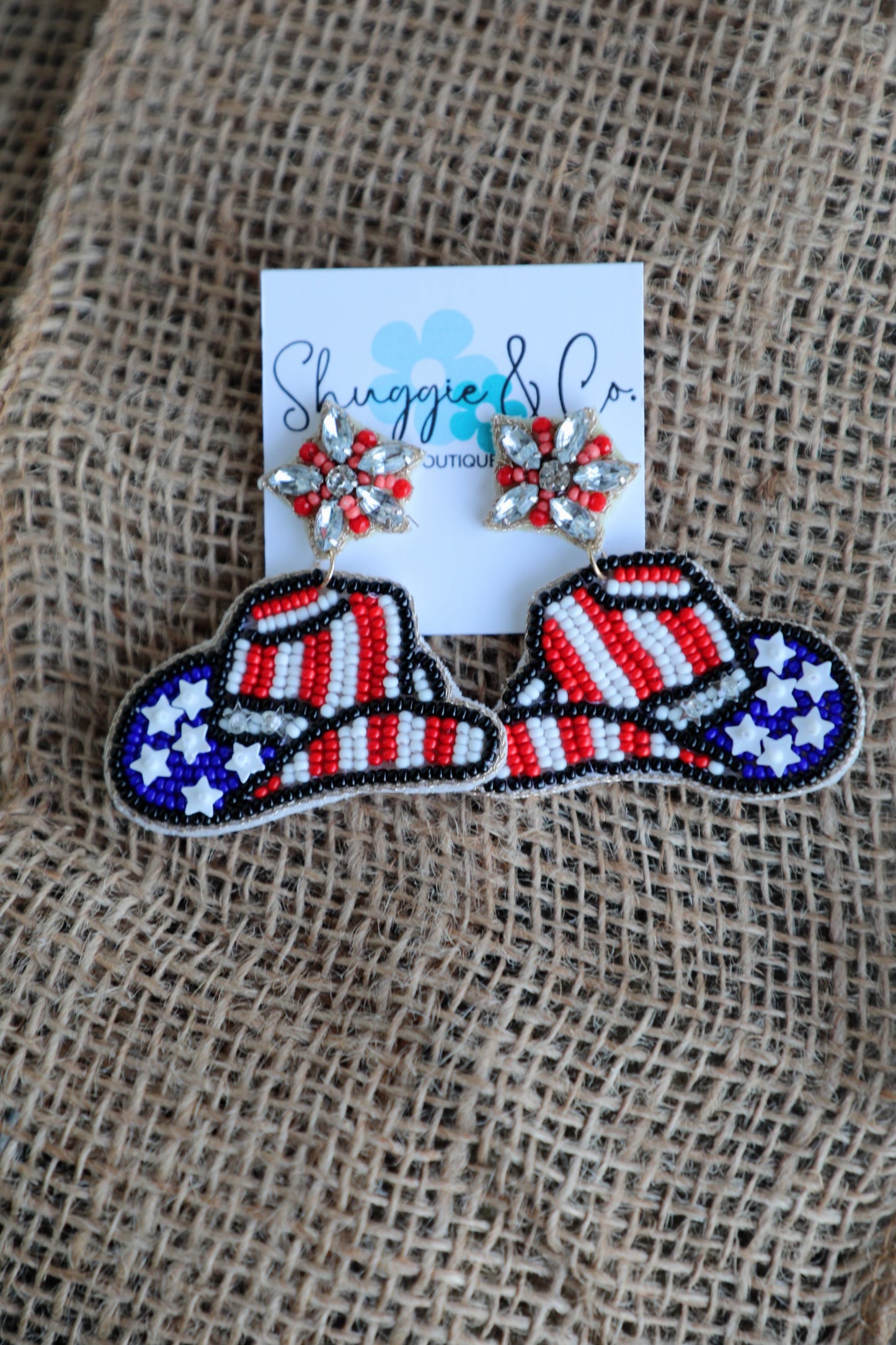 Cowgirl Hat Beaded USA Earrings