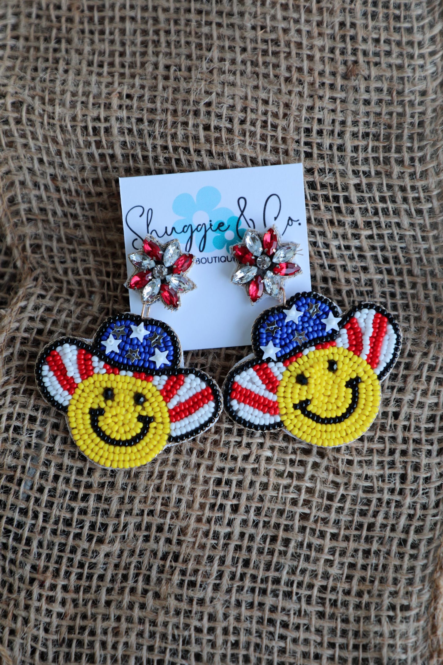 Smiley Face Beaded USA Earrings