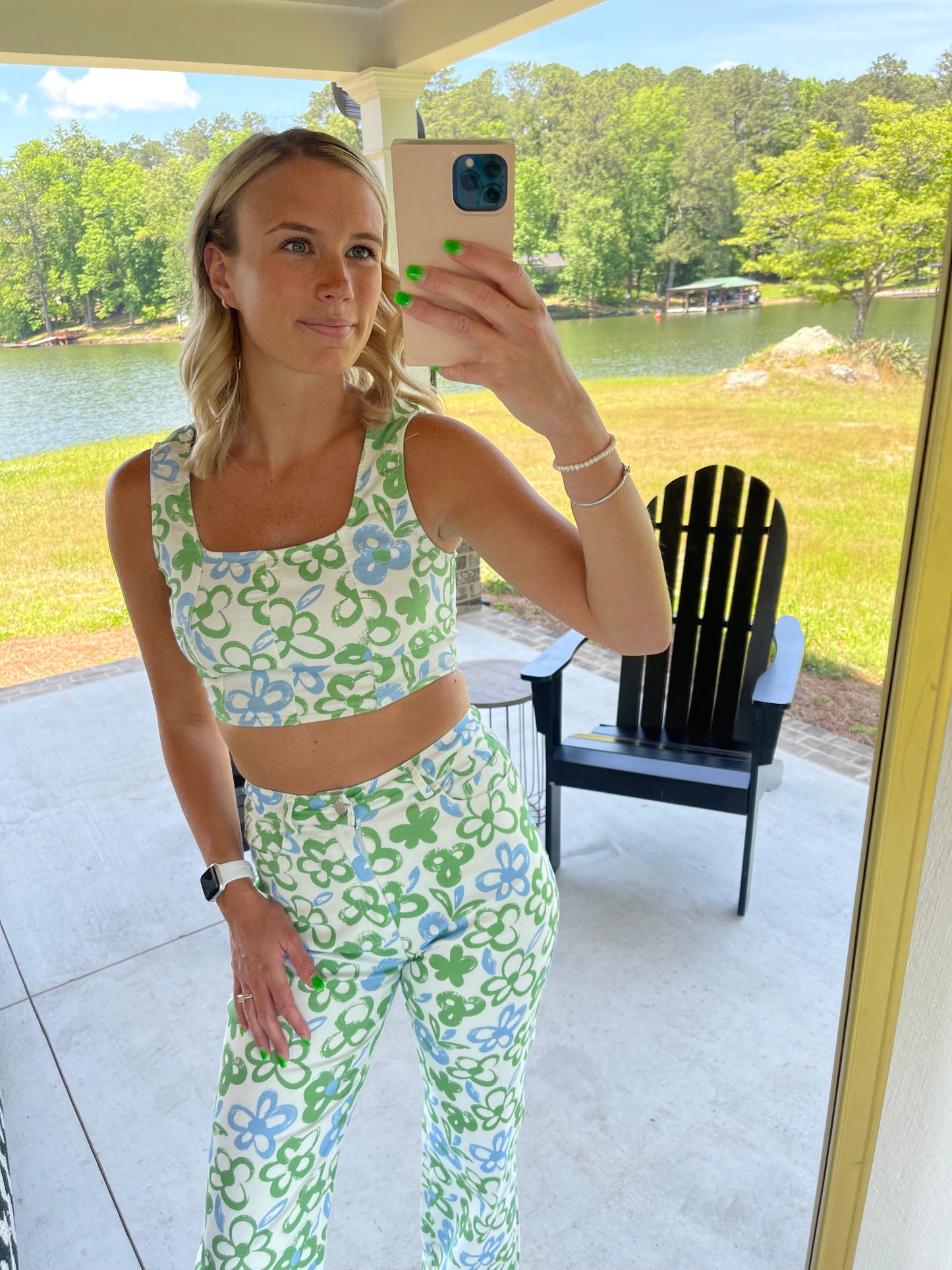 Green Multi Floral Two Piece Set TOP