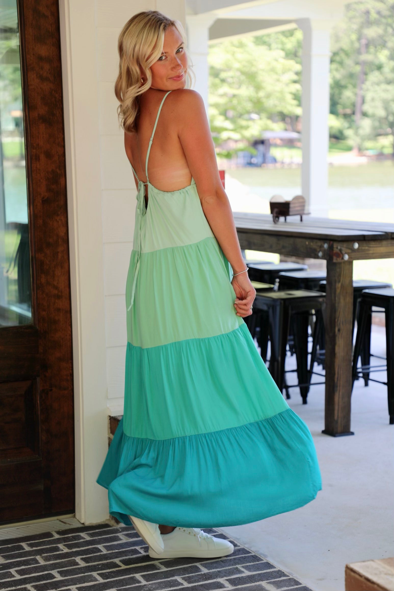 Color Block Woven Summer Maxi Dress Large / Seafoam Color Block Woven Summer Maxi Dress Large / Seafoam