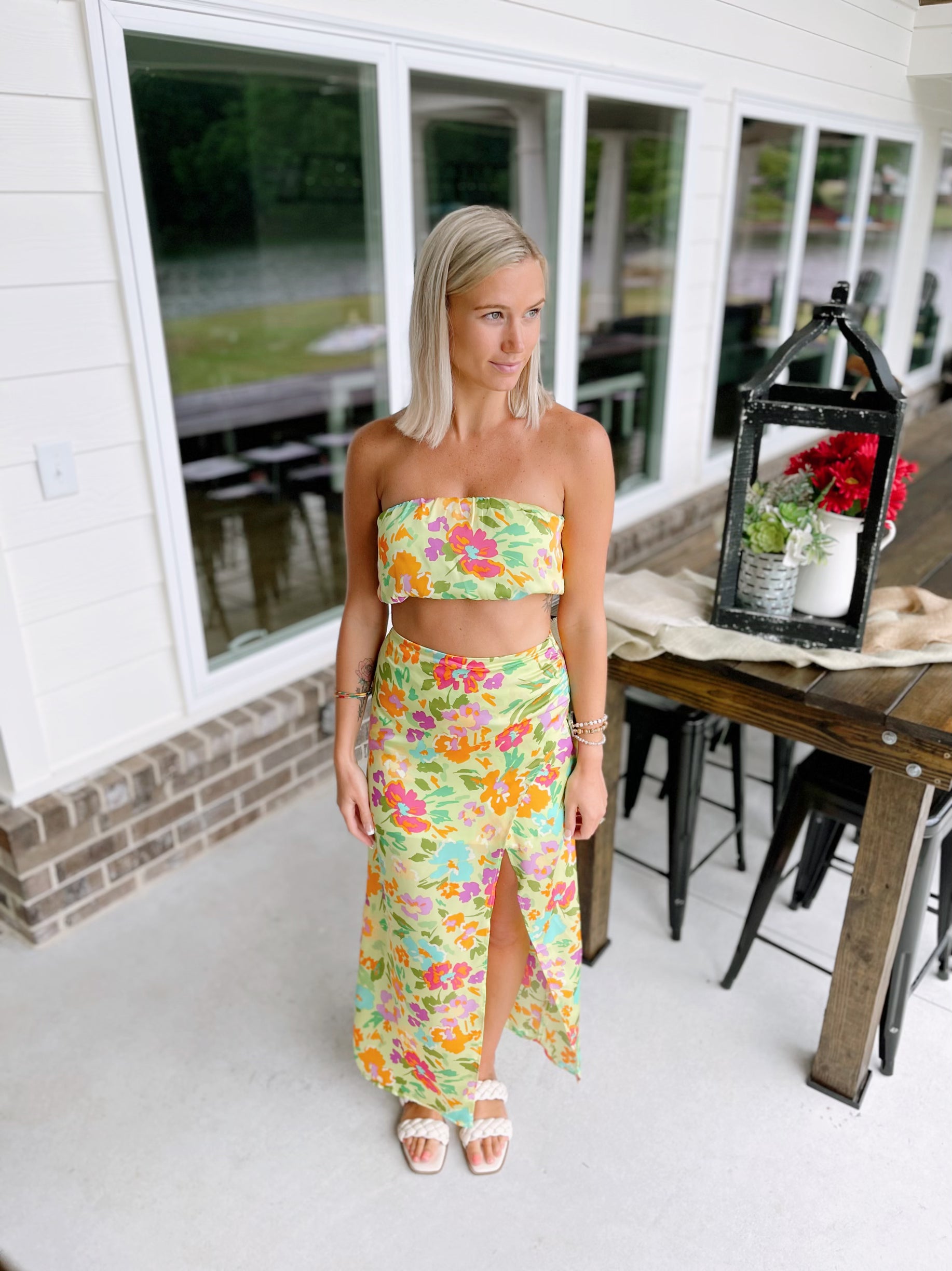 Lime and Orange Faux Wrap MAXI SKIRT