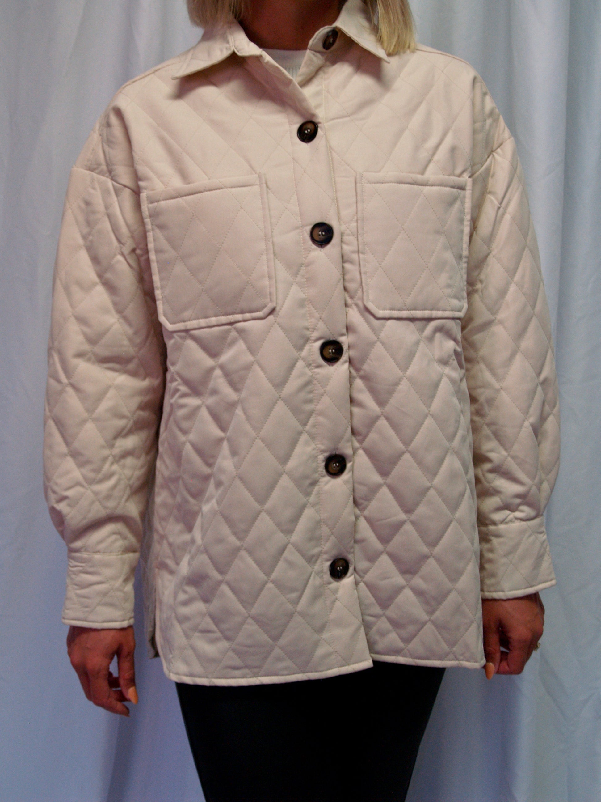 Long Sleeve Cream Quilted Jacket