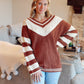 Stripe and Contrast Cable Mixed Knitting Sweater Top