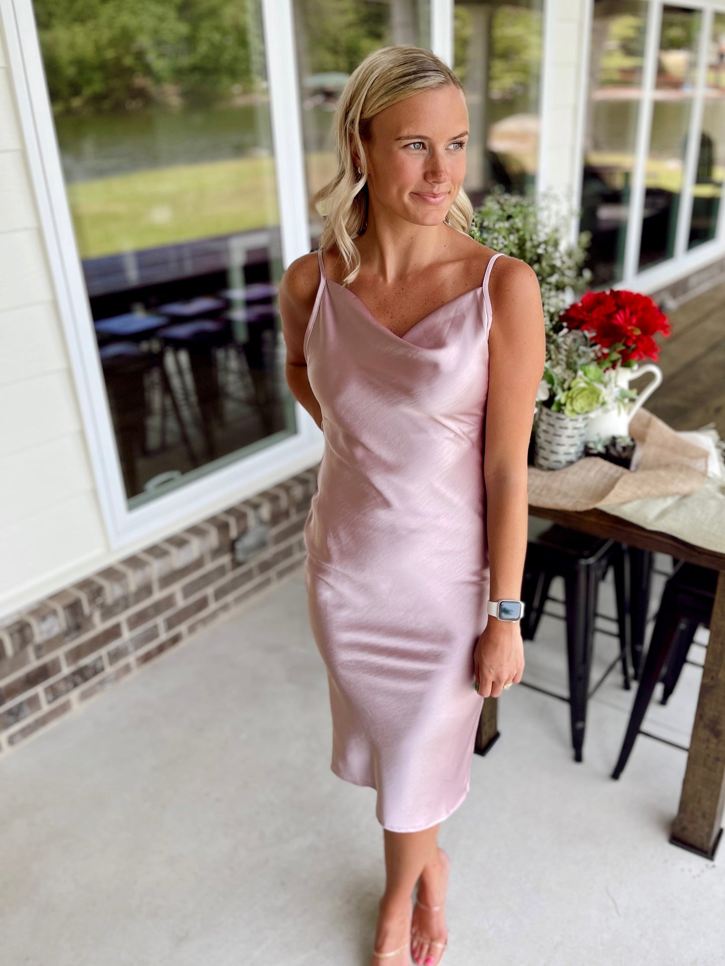 Silky Bodycon Dress | Pink Satin Dress